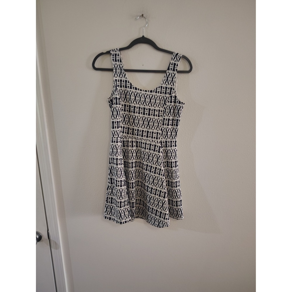 H&M Divided Womens Navy White Geometric Tribal Print Skater Mini Dress Size 10